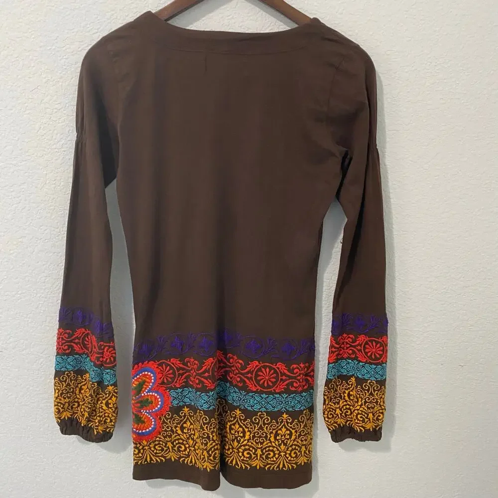 Johnny Was JWLA Womens Tunic Top S Embroidered Vibrant Long Sleeve Runs Small - Picture 2 of 9